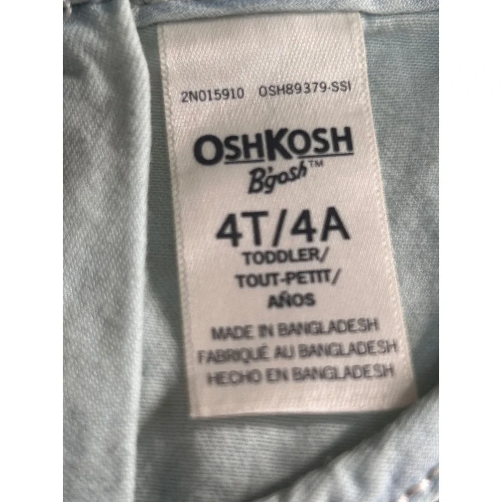 OshKosh Bgosh Toddler Girls Light Blue Tiered Smocked Chambray Dress 4T NEW